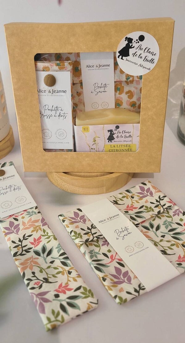 Coffret Écoresponsable : Savon Artisanal, Pochette à Savon & Pochette à Brosse à Dents