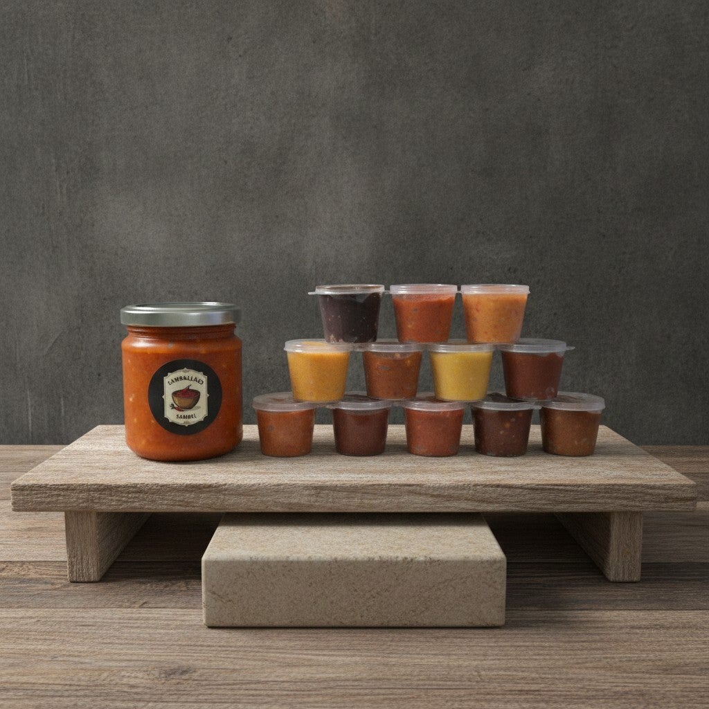 Proefpakket 12 smaken inclusief een potje sambal naar keuze