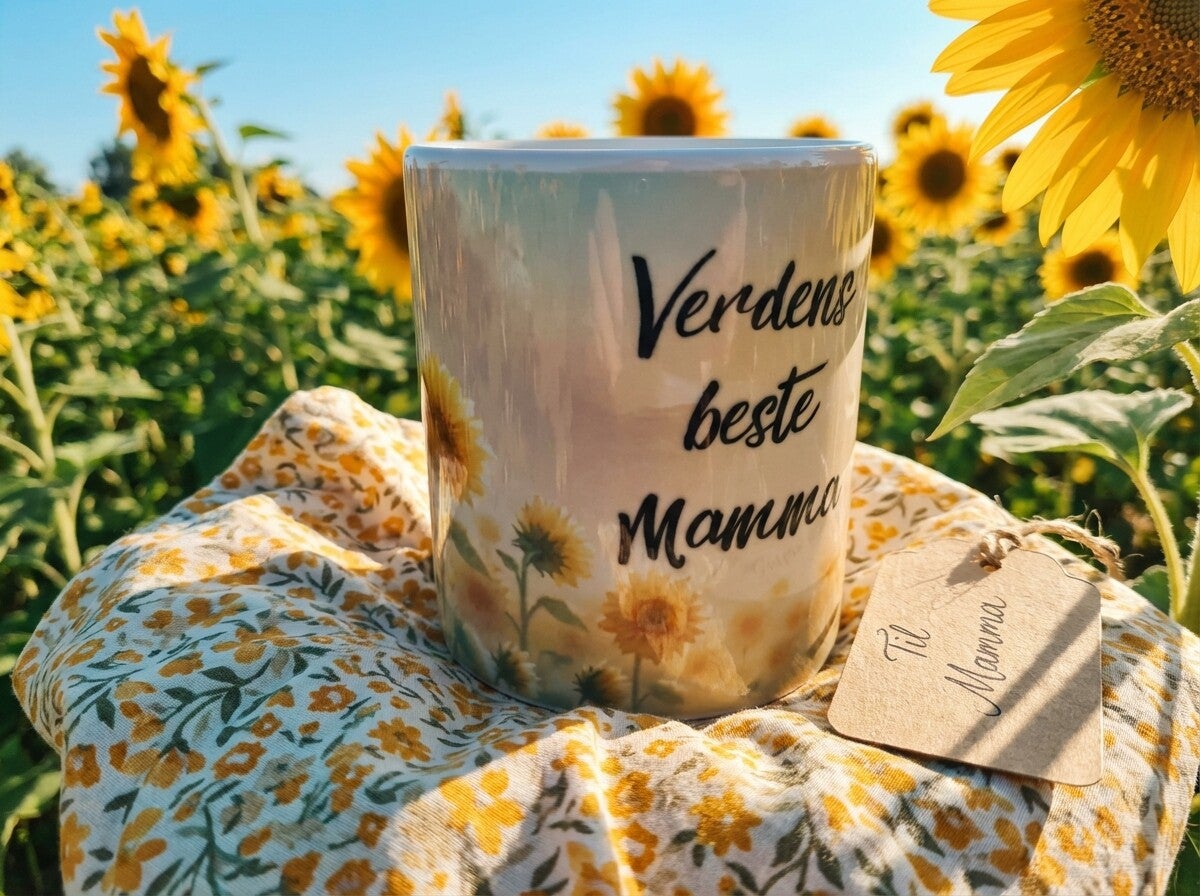 Kopp- verdens beste mamma- Solsikke