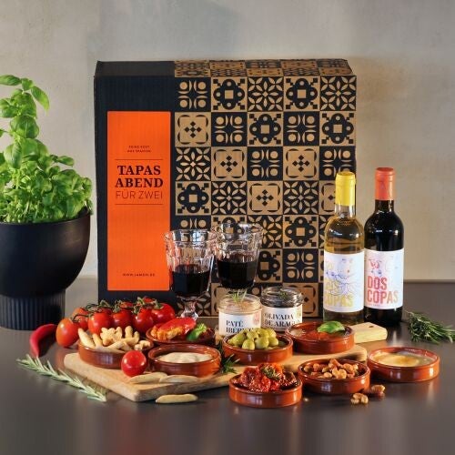 TAPAS-ABEND FÜR ZWEI - Delikatessen-Präsentkorb mit Tapas aus Spanien
