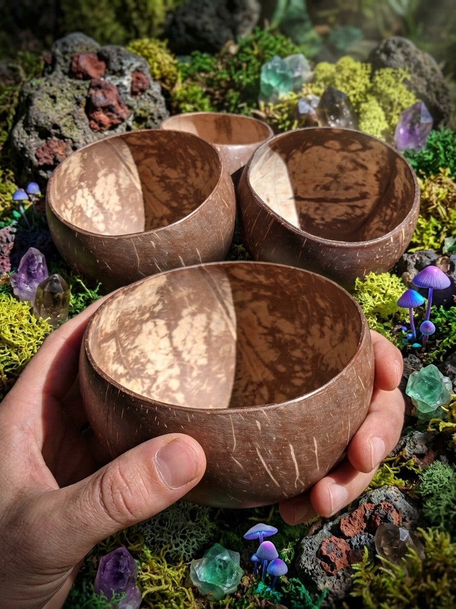 Coupe Rituelle « Le Réceptacle de Palme-Verte » – Bol en Noix de Coco Naturel