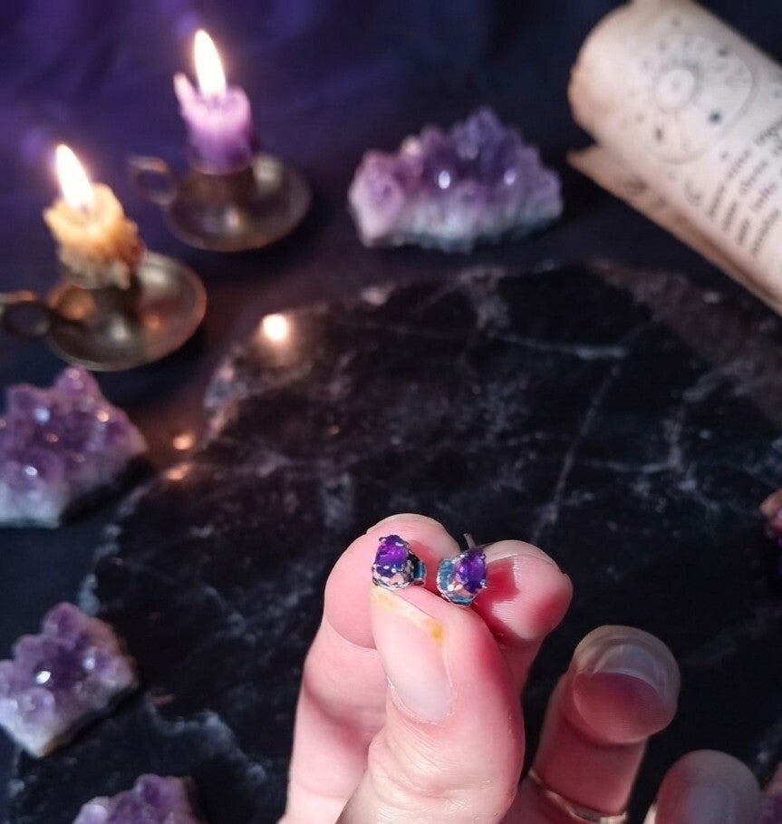 Les Éclats de la Nuit Violette – Boucles d'Oreilles en Améthyste Naturelle et Argent 925