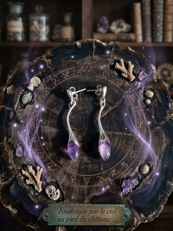 Boucles d'Oreilles Pendantes en Améthyste et Argent 925 - Les Gardiennes de l'Aurore