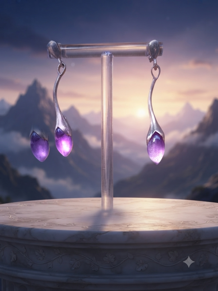 Boucles d'Oreilles Pendantes en Améthyste et Argent 925 - Les Gardiennes de l'Aurore