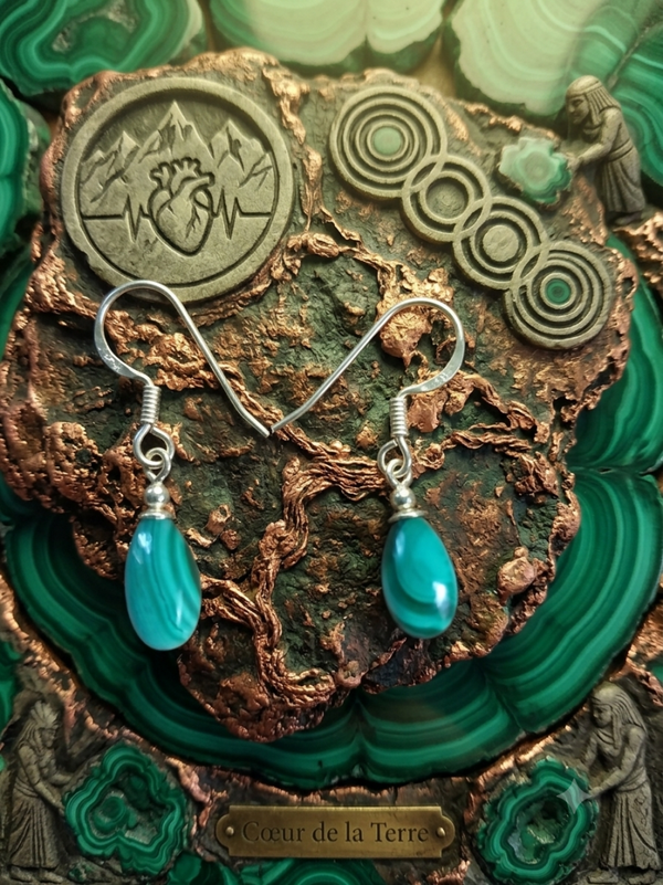 Boucles d'oreilles Pulsation Originelle Malachite et Argent 925