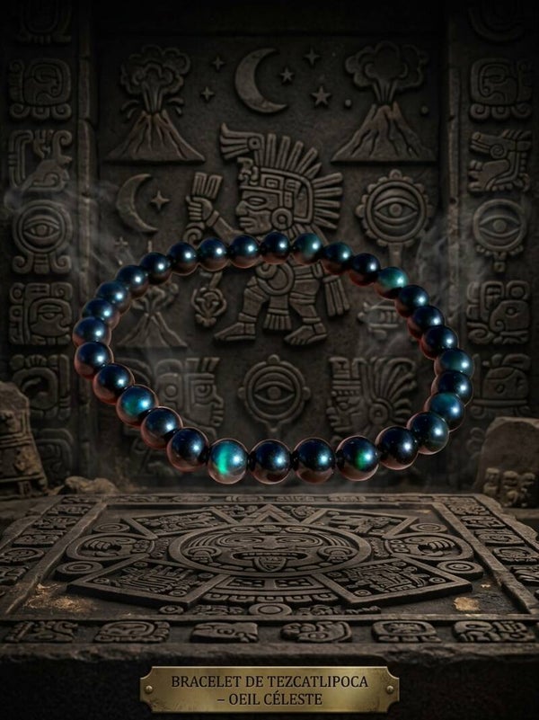 Bracelet en Obsidienne Œil Céleste - Le Regard de Tezcatlipoca