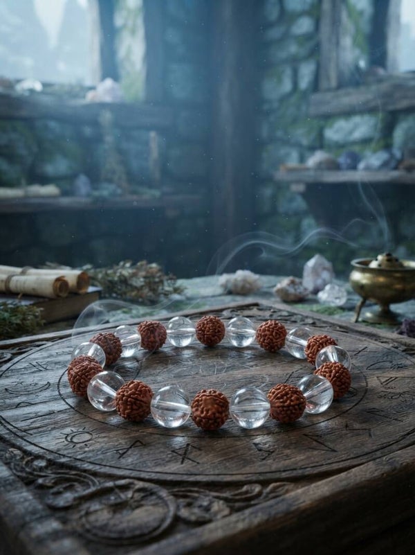 Bracelet « Alliance des Sages de Rudraksha & Cristal » Pureté et Ancrage