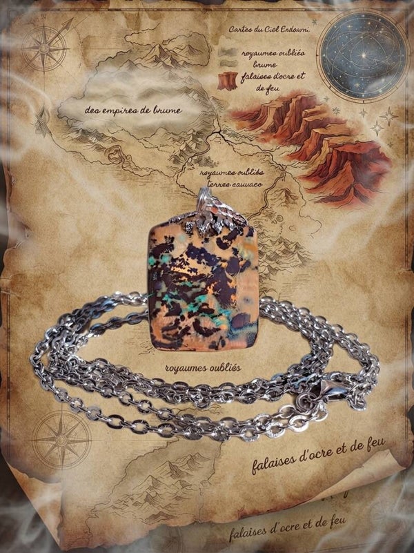 Collier "Le Fragment des Terres Oubliées" Pendentif Opale Koroit & Acier Inoxydable