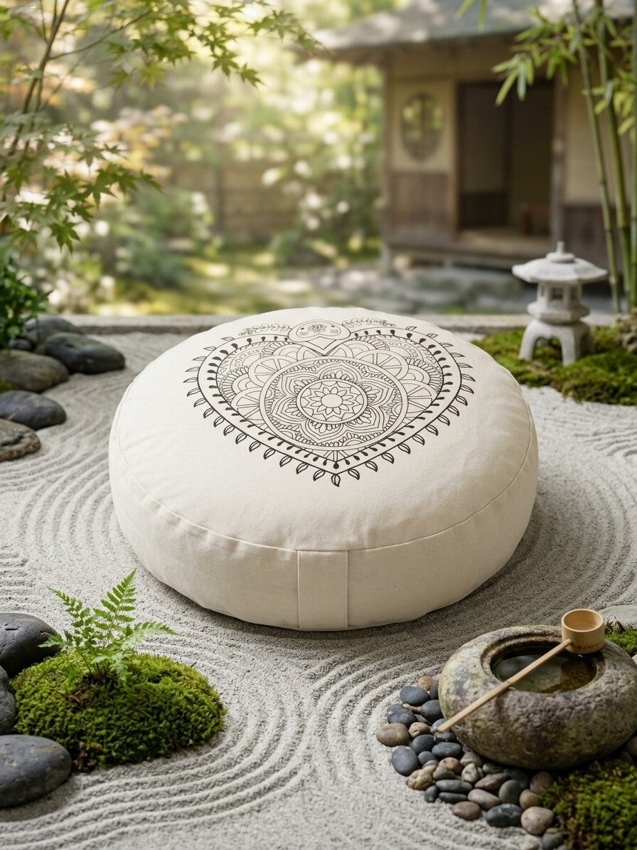 Coussin de Méditation Bio « Cœur de l'Âme » Cosses de Sarrasin & Mandala