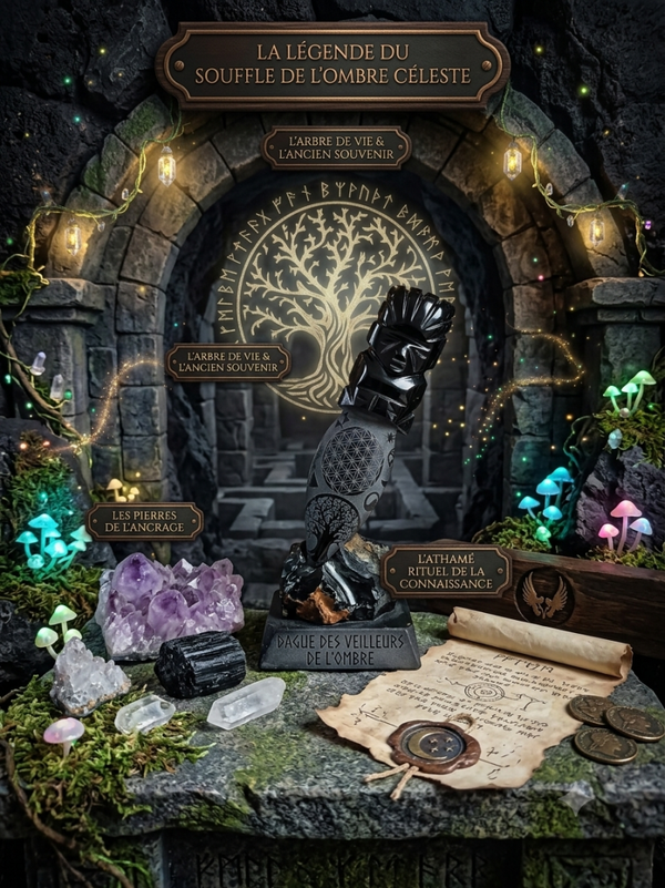 Dague en Obsidienne Noire 14 cm – Athamé Rituel Gravé "Fleur de Vie & Arbre de Vie"