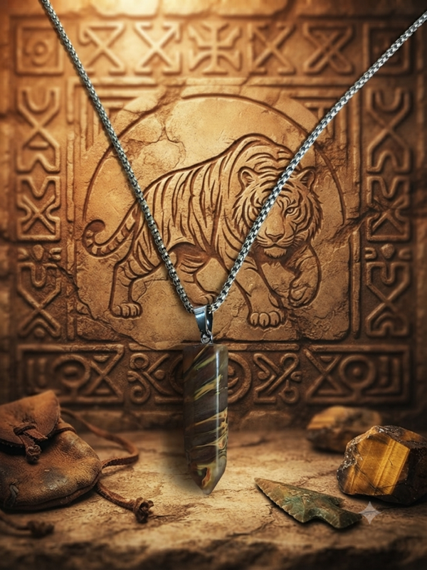 🐅 Amulette Œil de Tigre 32 mm – Chaîne en Acier Inoxydable