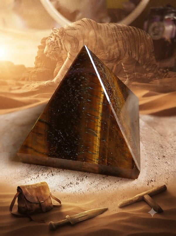 Pyramide en Œil de Tigre Naturel – La Pierre des Gardiens du Soleil
