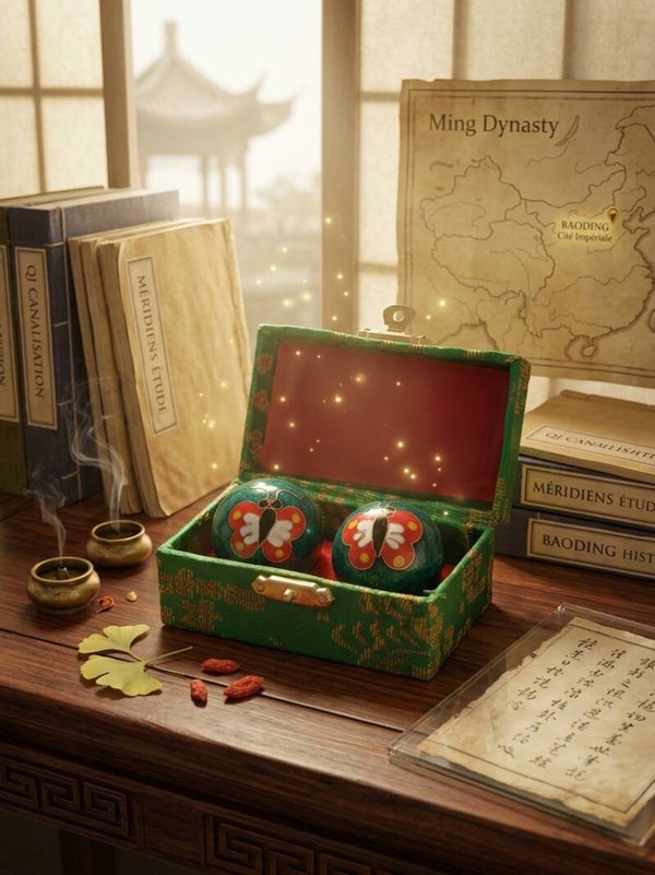Boules de Santé Baoding Cloisonnées - Le Souffle du Qi et du Papillon