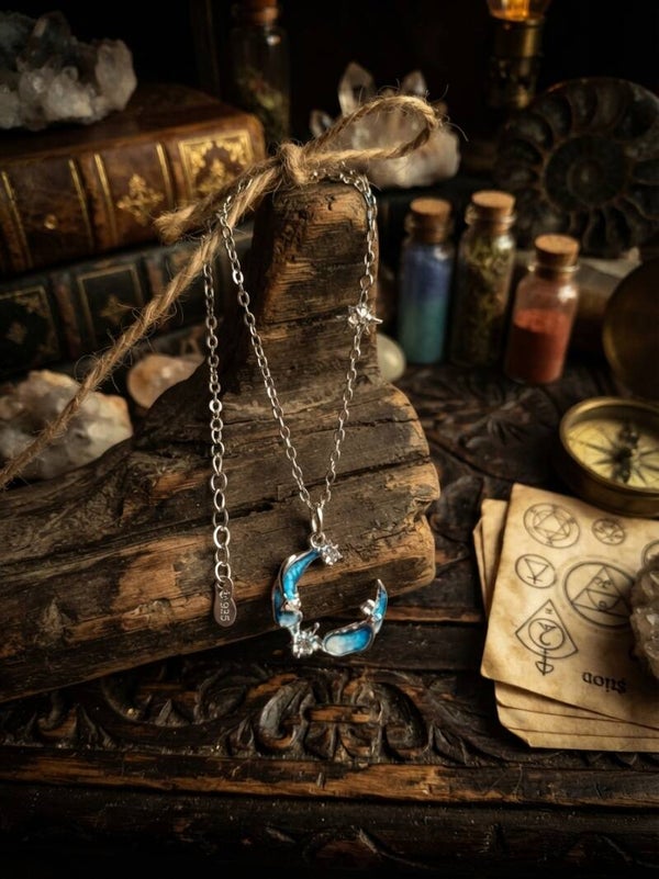 Collier Céleste "Berceuse de la Lune" en Argent 925 et Émail