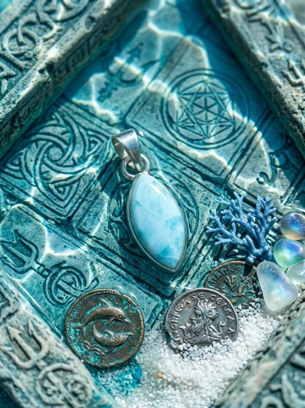Pendentif en Larimar Naturel – Argent 925 (Modèle Navette)