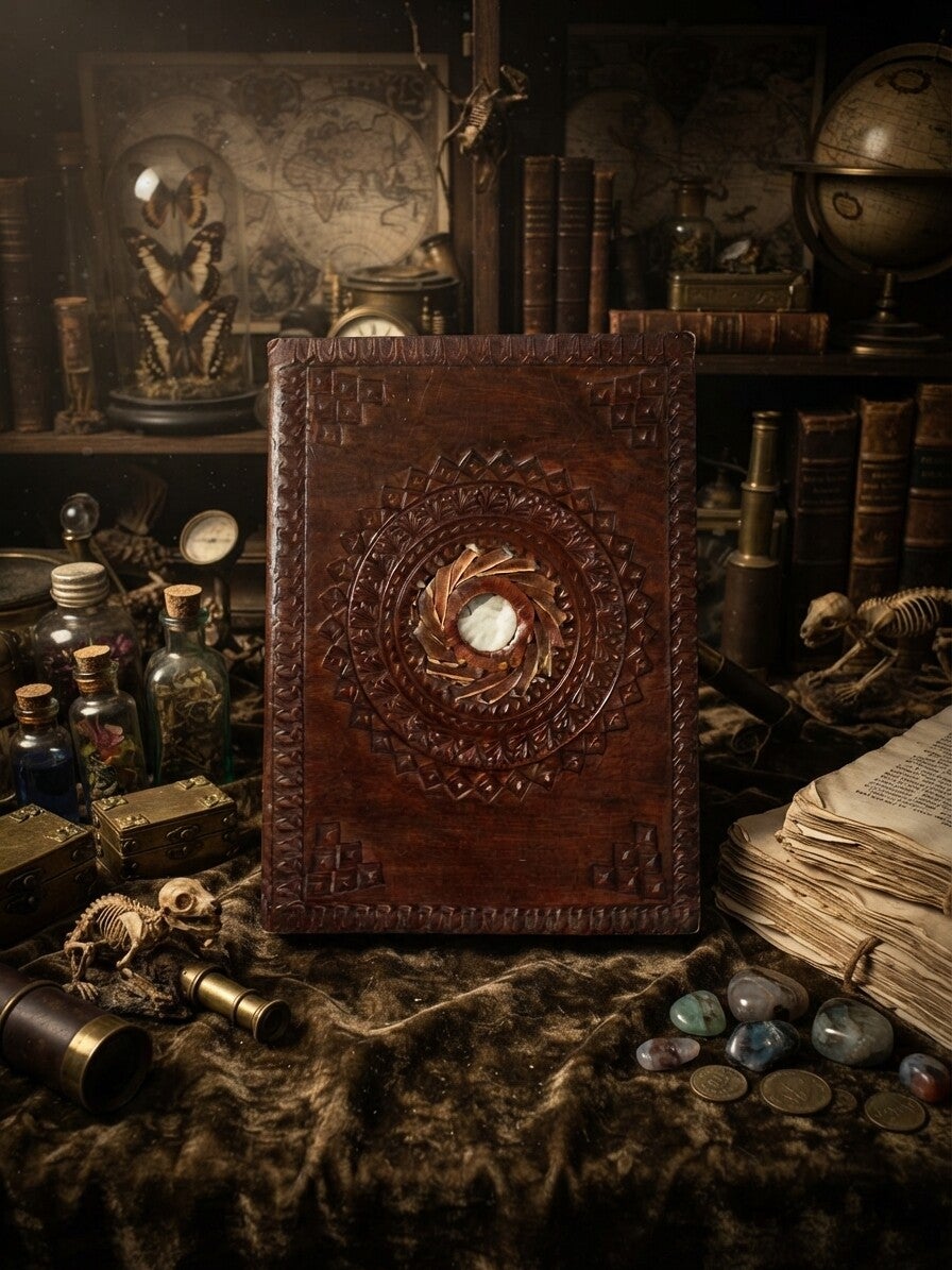Le Grimoire de Sélène : Carnet en Cuir et Pierre de Lune