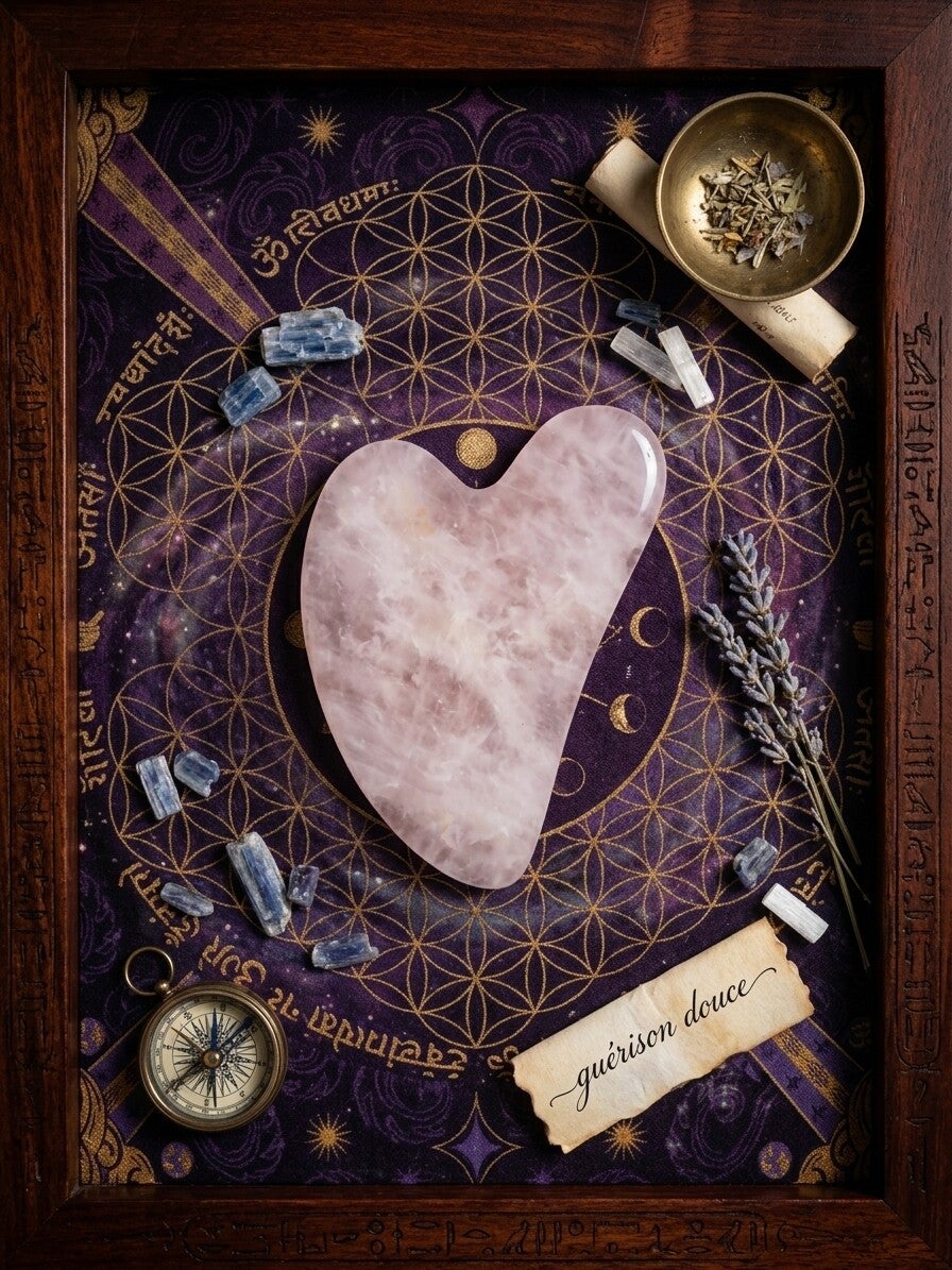 Gua Sha Coeur en Quartz Rose Naturel – Pierre de Massage Visage & Énergie du Cœur