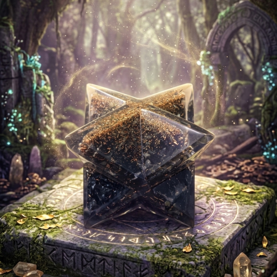 La Mer-Ka-Ba des Anciens – Étoile d’Orgone en Tourmaline Noire et Éclats d'Or