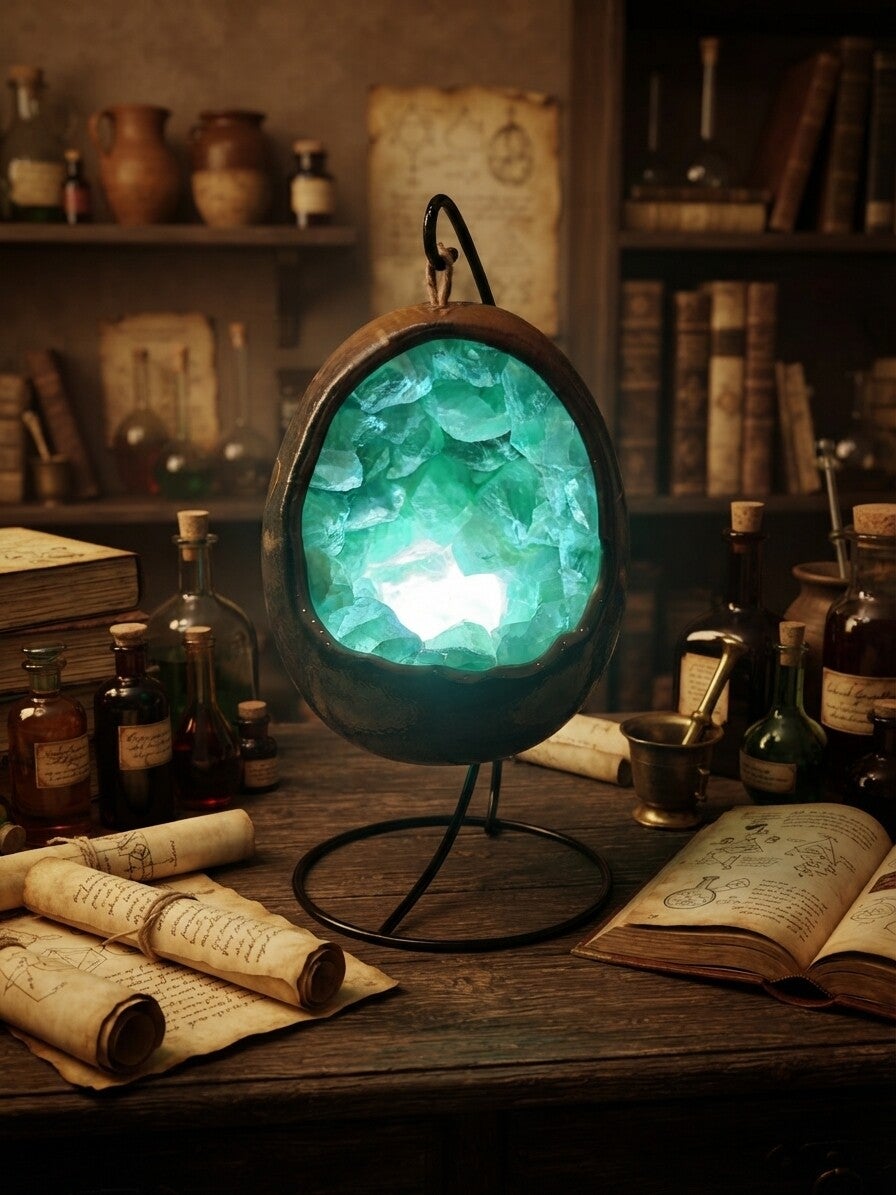 Lumière des Archives Anciennes (Lampe Fluorite & Céramique)