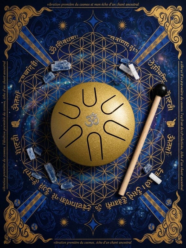 Mini Steel Tongue Drum Hluru (6 Notes) – Doré & Symbole Om 🎶✨