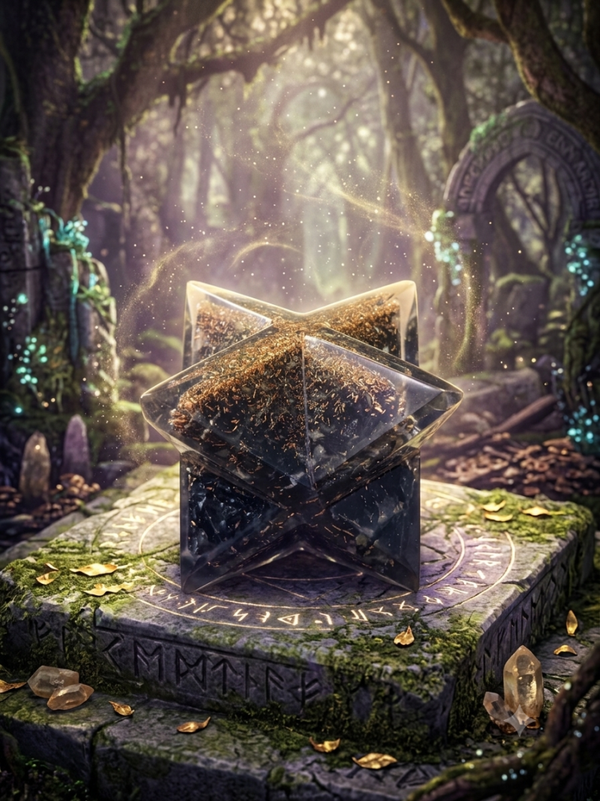 La Mer-Ka-Ba des Anciens – Étoile d’Orgone en Tourmaline Noire et Éclats d'Or