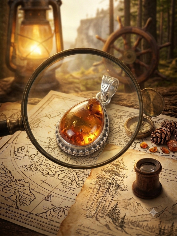 Pendentif Goutte en Ambre Naturel et Argent 925 — Larmes de Résine Ancienne