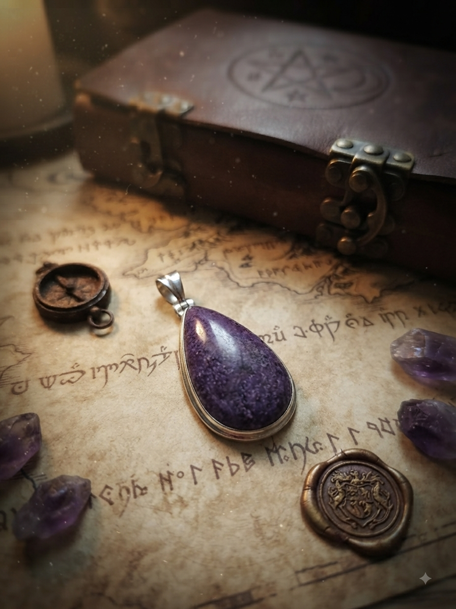 Pendentif Goutte en Purpurite et Argent 925 - L'Amulette des Royaumes Oubliés