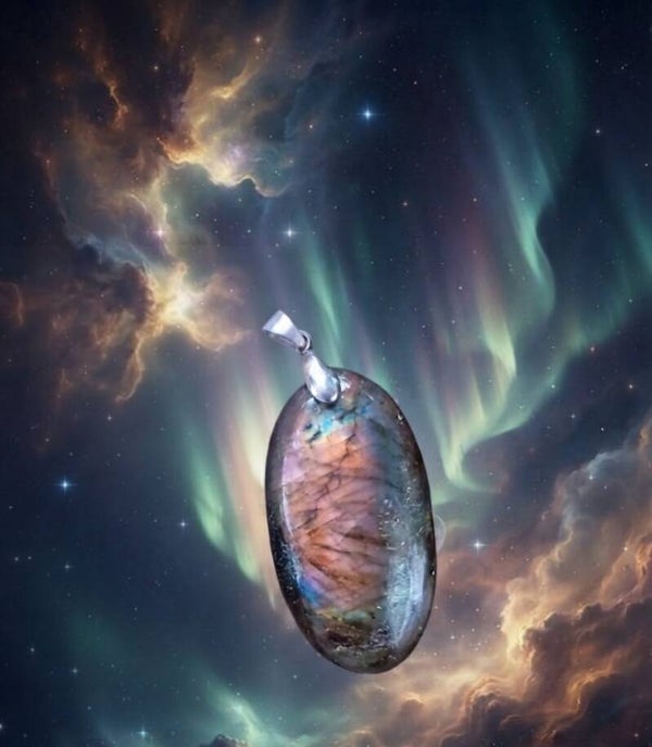 Pendentif "Éclat d'Aurore" – Labradorite aux reflets cuivrés & Métal argenté