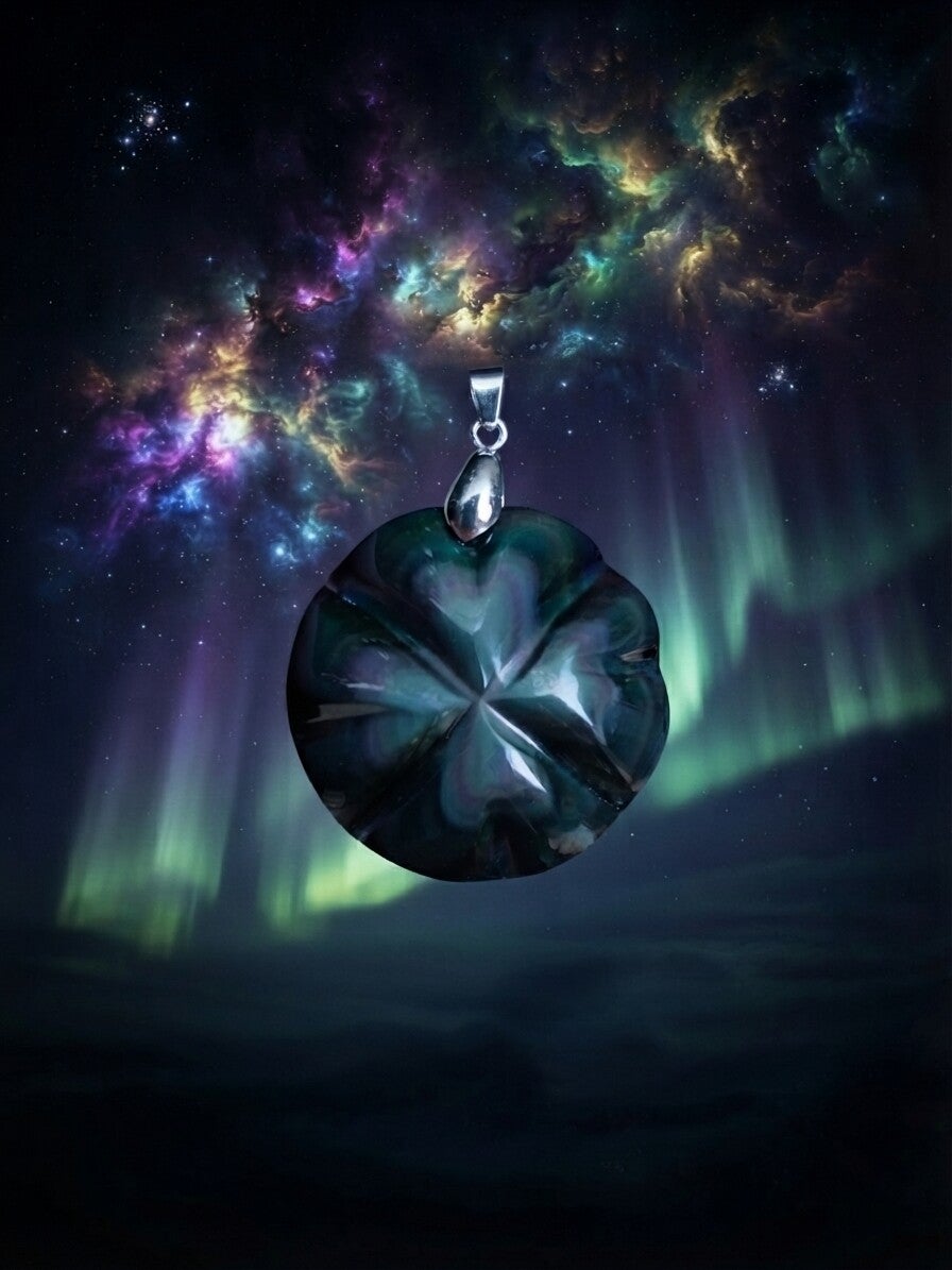 Le Sceau des Quatre Étoiles : Pendentif Trèfle en Obsidienne Œil Céleste