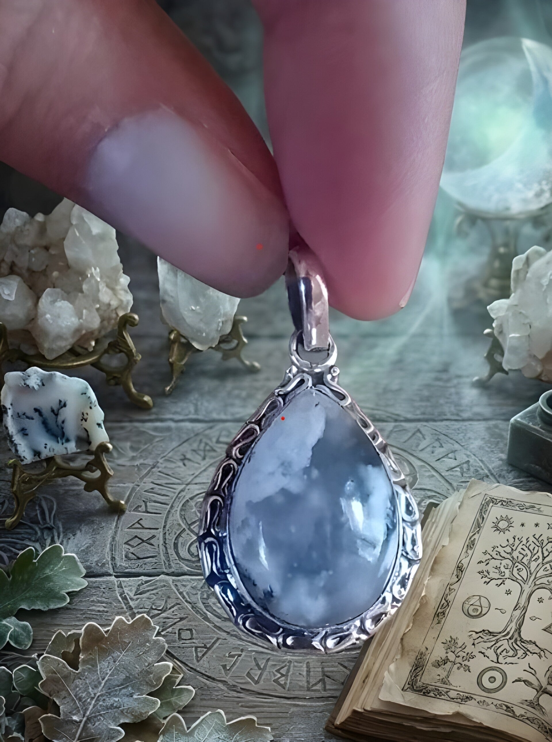 Les Brumes d'Éon – Pendentif Sacré en Opale Dendritique & Argent 925