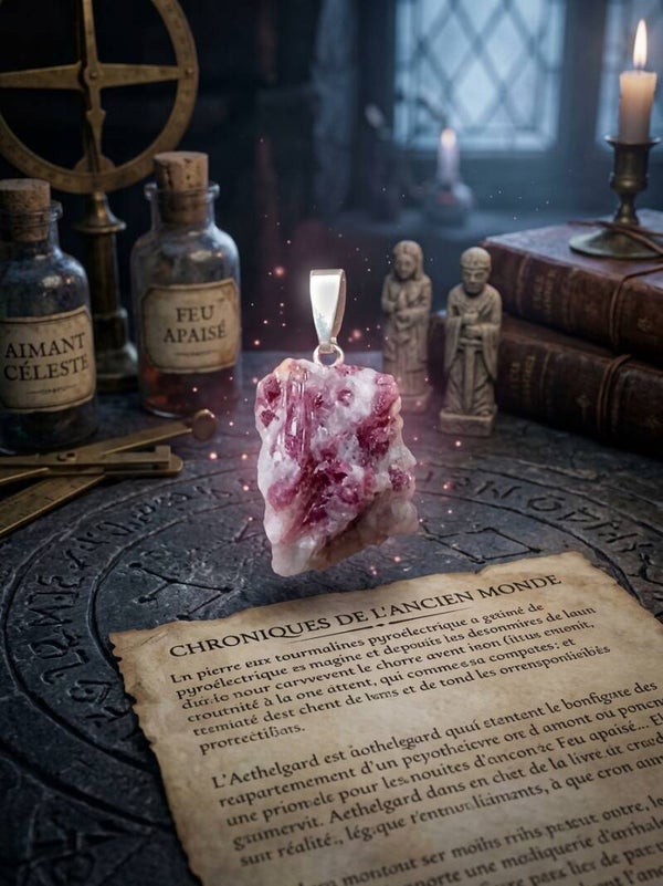 Pendentif en Tourmaline Rose Brute - L'Éteincelle d'Aethelgard