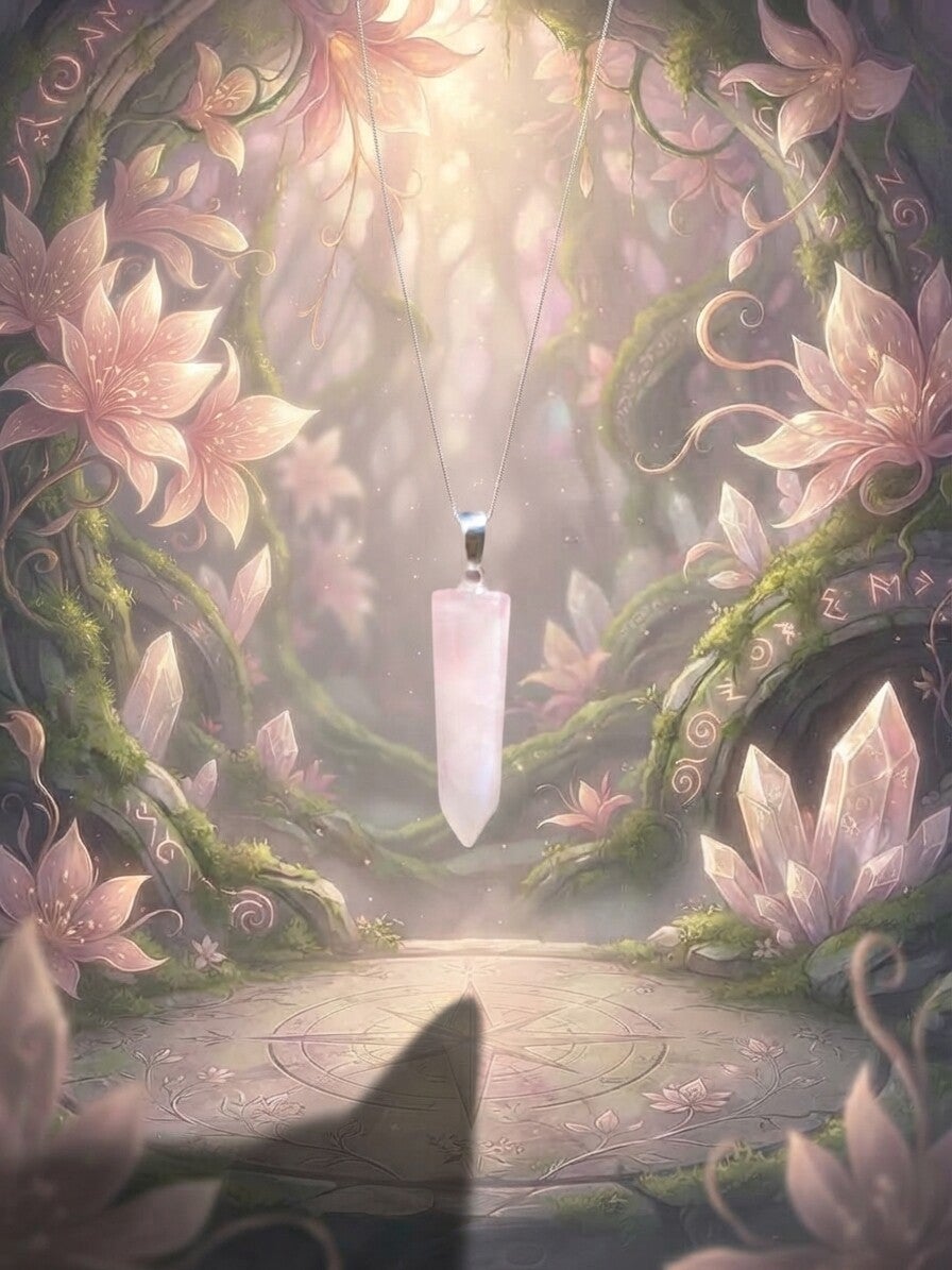 L'Étreinte de la Déesse – Pendentif Quartz Rose & Métal Argenté