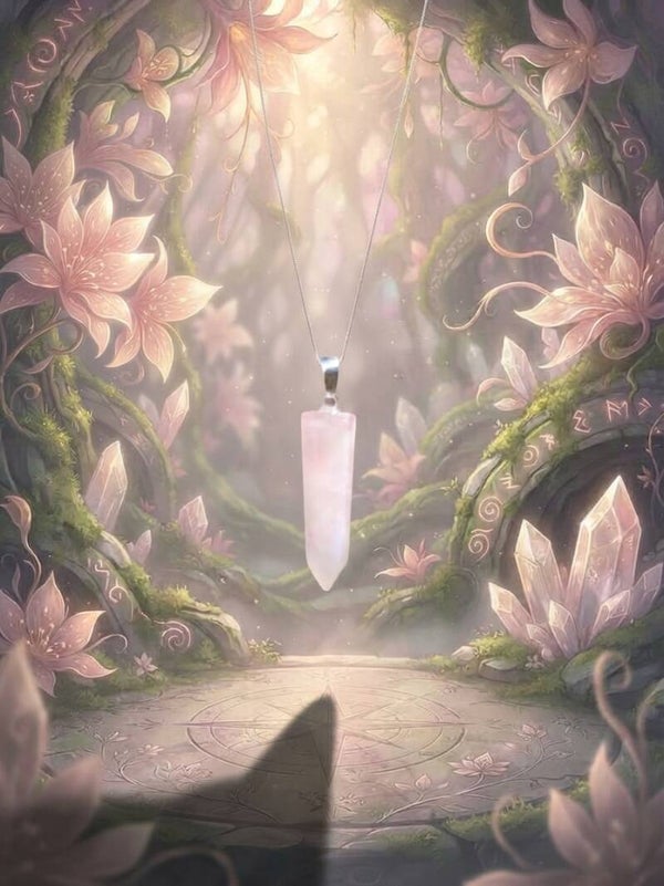 L'Étreinte de la Déesse – Pendentif Quartz Rose & Métal Argenté