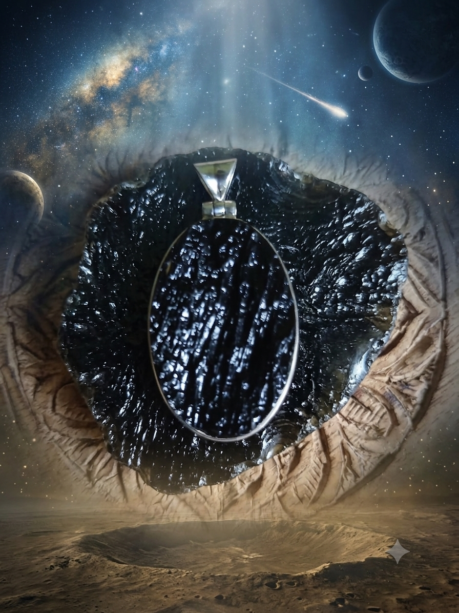 Pendentif Tektite naturelle et Bélière en Argent 925 - 33 mm