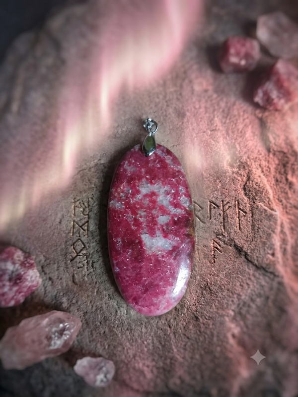 Pendentif Oval en Thulite Naturelle — Bélière Métal Argenté (~4 cm)
