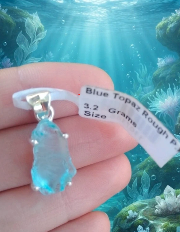 Larmes de Cristal – Pendentif Topaze Bleue Brute & Argent 925