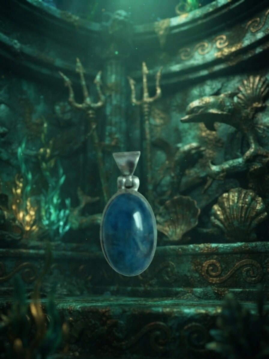 Le Pendentif "Le Trident de Poséidon" en Apatite Bleue — Argent 925