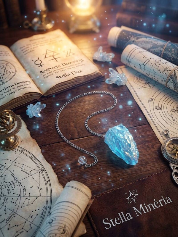 Pendule de Radiesthésie en Quartz Aqua Aura Brut & Cristal de Roche  "La Larme d’Athanor"