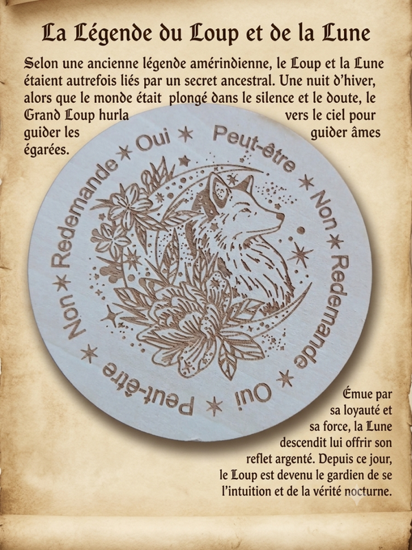 Planche de Radiesthésie pour Pendule — Loup & Lune (10 cm)