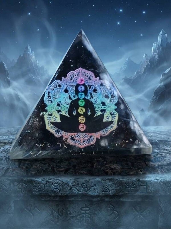 Pyramide de l'Éveil des Sept Foyers — Orgonite & Tourmaline Noire