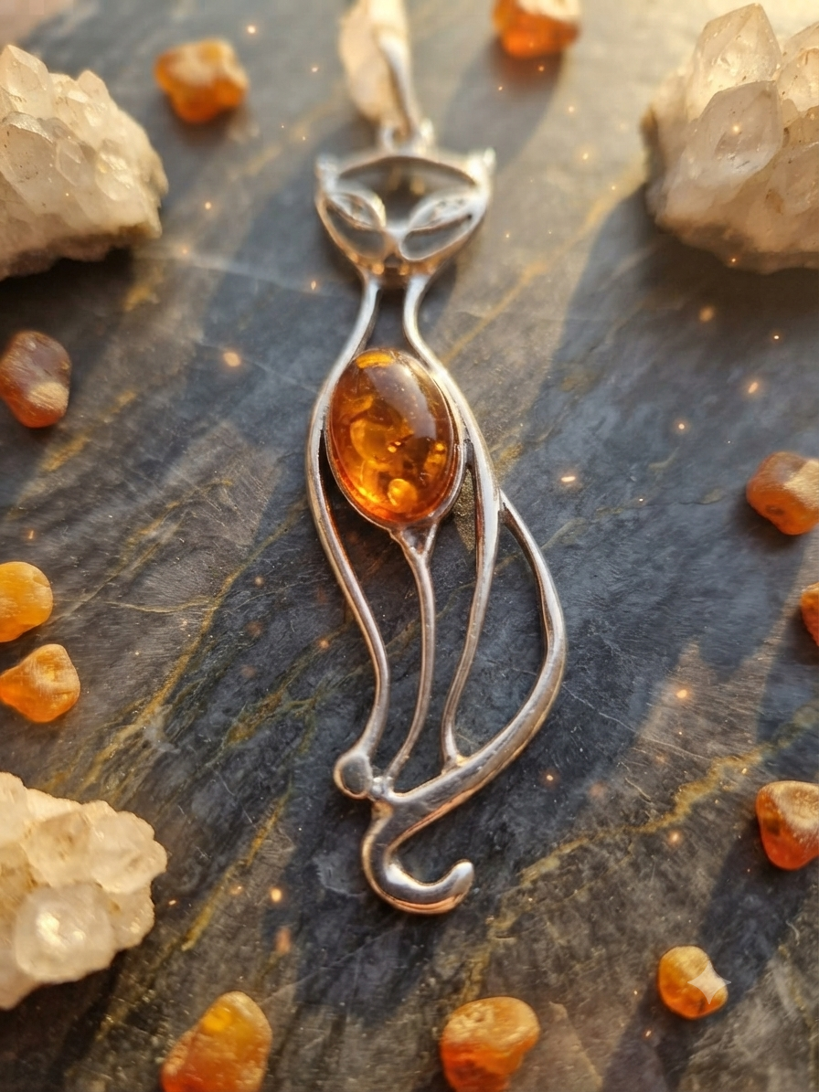 L’Amulette Féline en Ambre de la Baltique et Argent 925