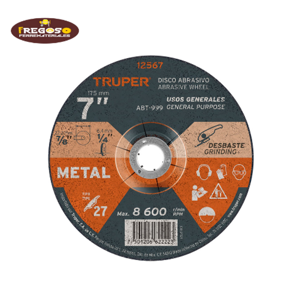 Disco Tipo 27 de 7" x 6.4 mm para desbaste de metal