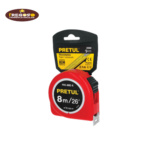 Flexómetro rojo 8 m cinta 25 mm, en tarjeta