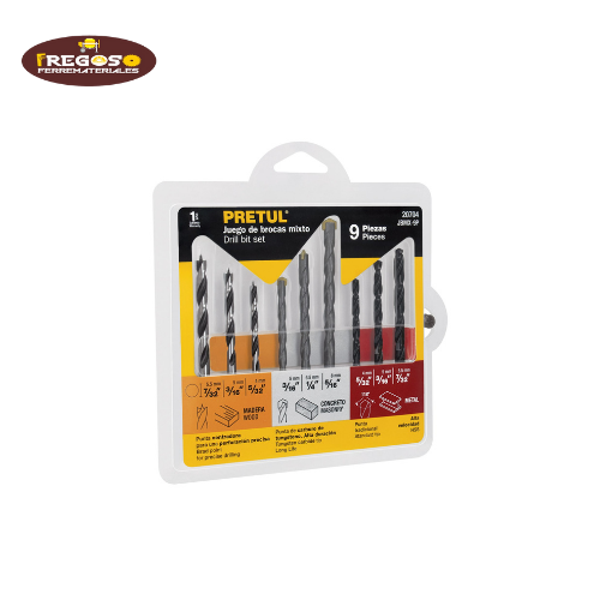 Juego de 9 brocas para metal, concreto y madera