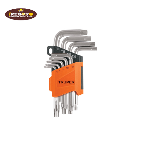 Juego de 9 llaves torx con organizador abatible, Truper