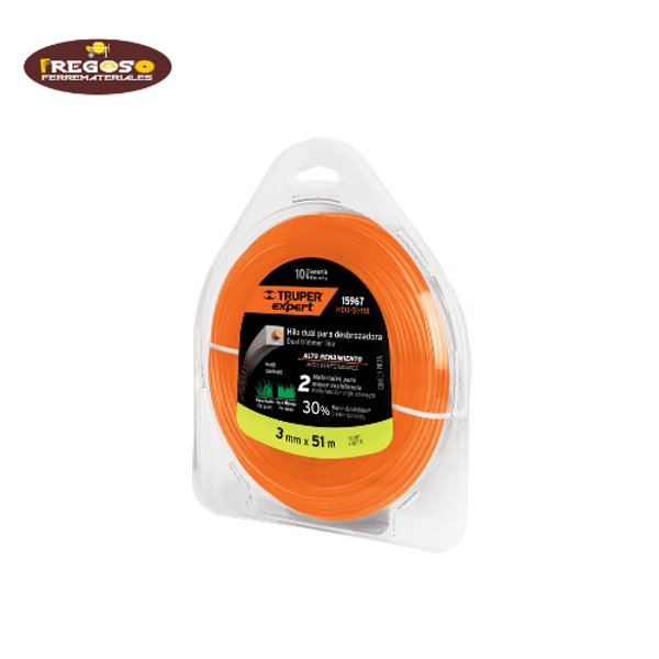 Rollo de hilo dual para desbrozadora, 3 mm x 51 m