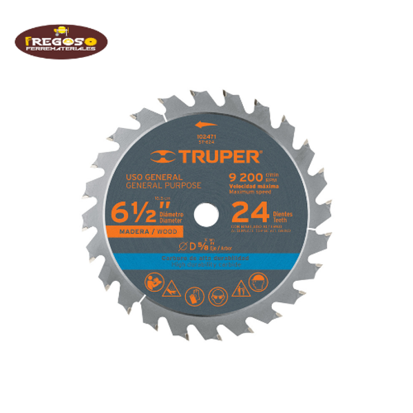 Disco sierra 6-1/2" p-madera, 24 dientes con centro 5/8"