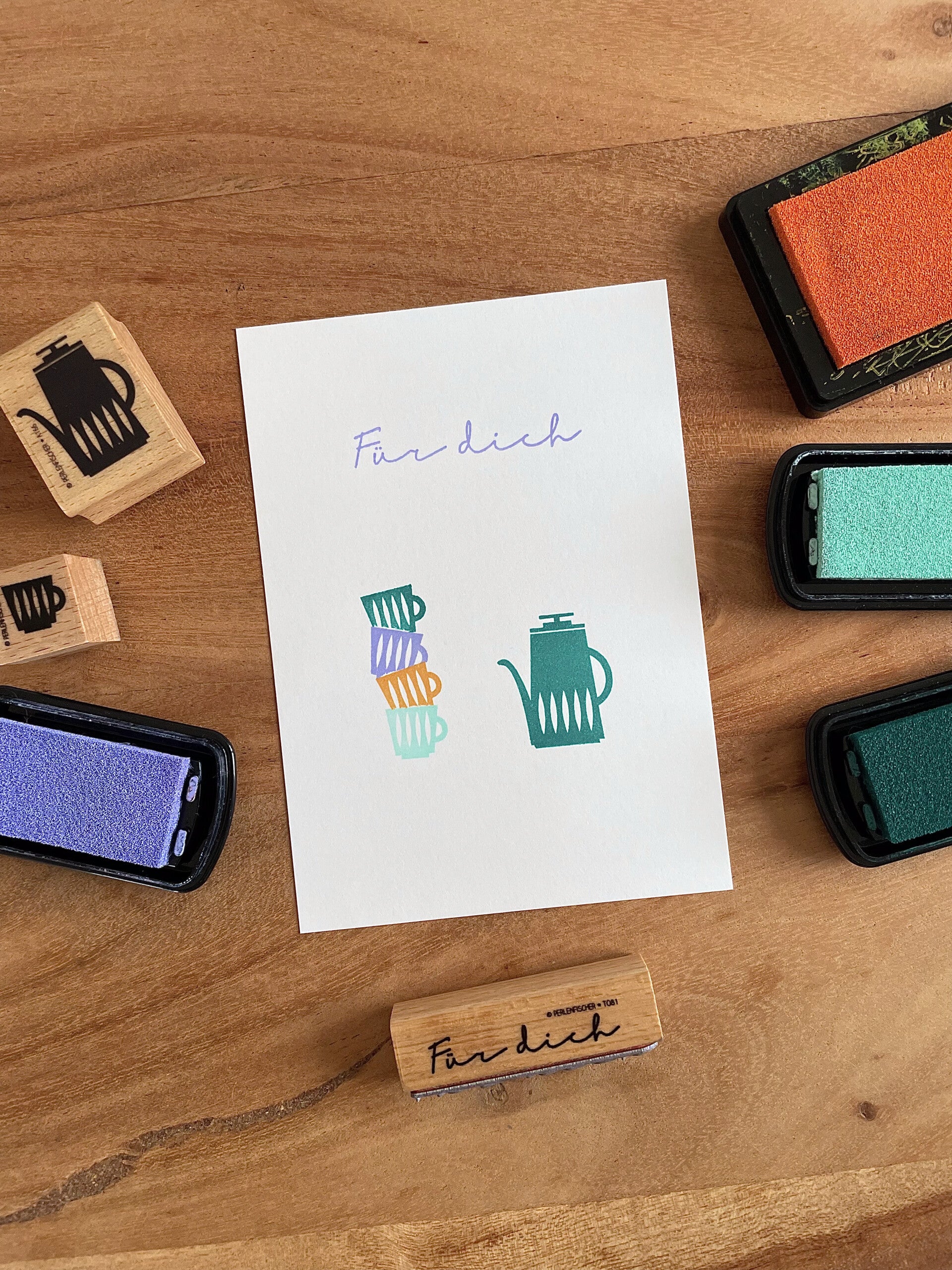 Handgestempelte Grusskarte - Für dich