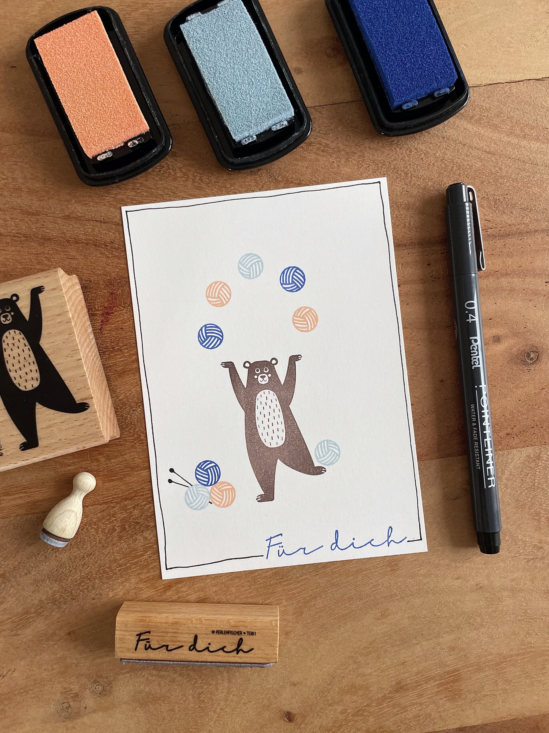 Handgestempelte Grusskarte - Für dich