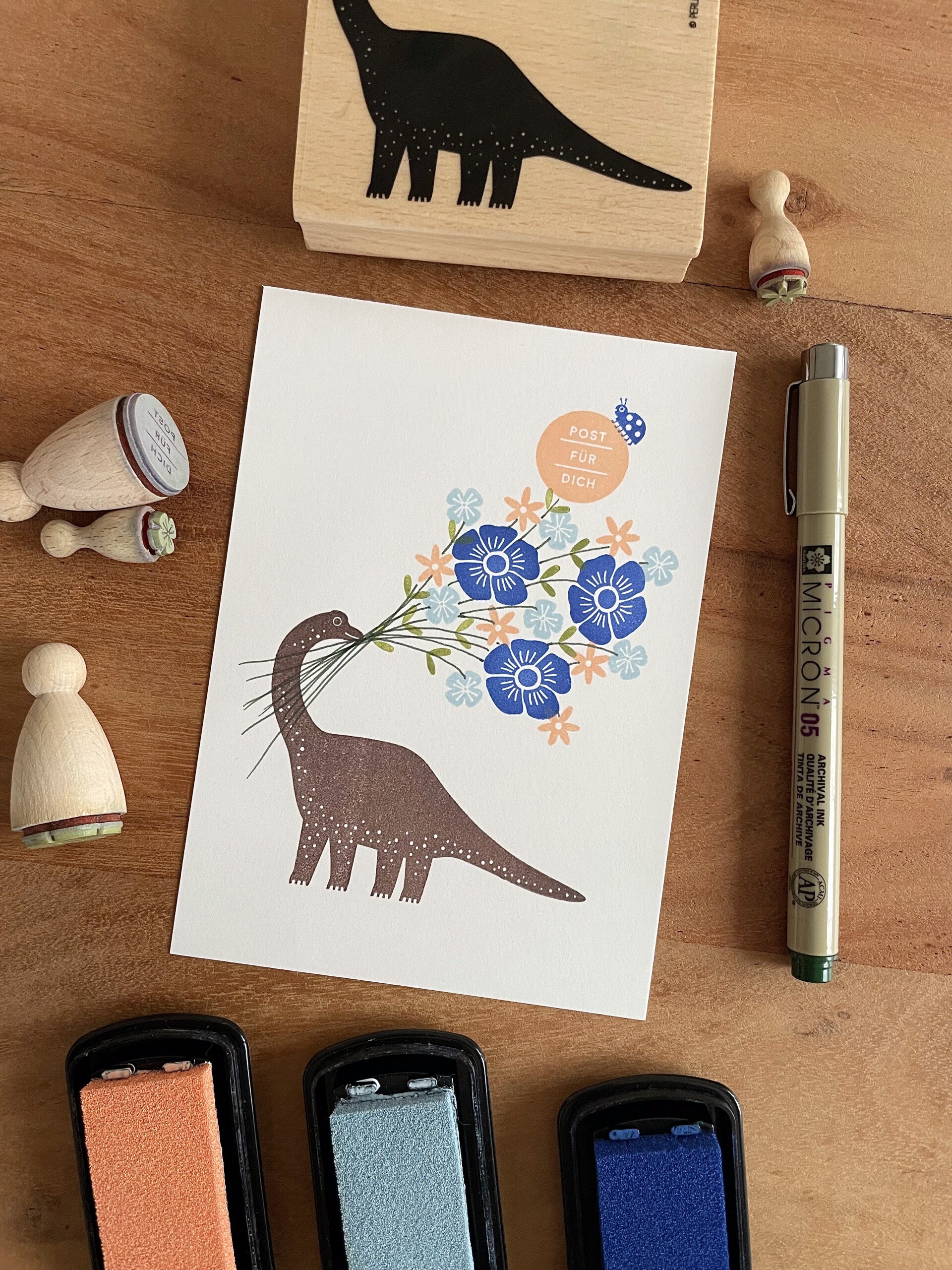 Handgestempelte Grusskarte - Post für dich
